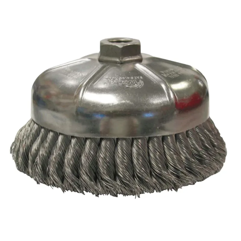 Single Row Heavy-Duty Knot Cup Brush, 6 in dia, 5/8-11 UNC, 0.014 Steel Wire