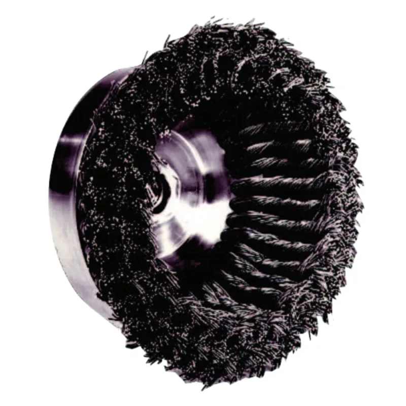Double Row Heavy-Duty Knot Wire Cup Brush, 6 in Dia., 5/8-11 UNC Arbor, 1.5 x .035 in Steel