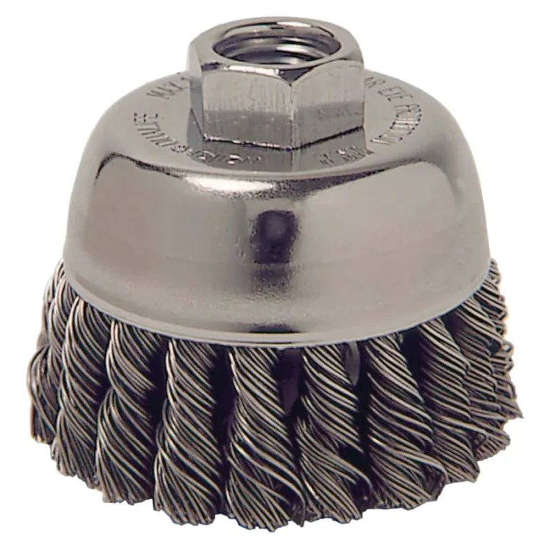 Single Row Heavy-Duty Knot Wire Cup Brush, 2-3/4 in Dia., M10 x 1.5, .014 Steel