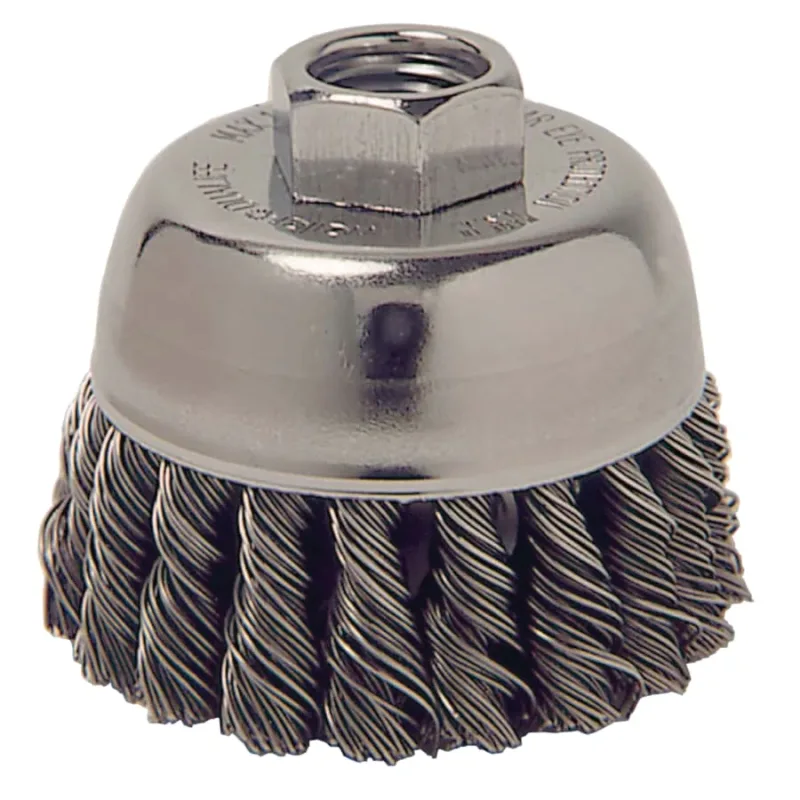 Single Row Heavy-Duty Knot Wire Cup Brush, 2-3/4 in Dia., M14 x 2, .014 Steel