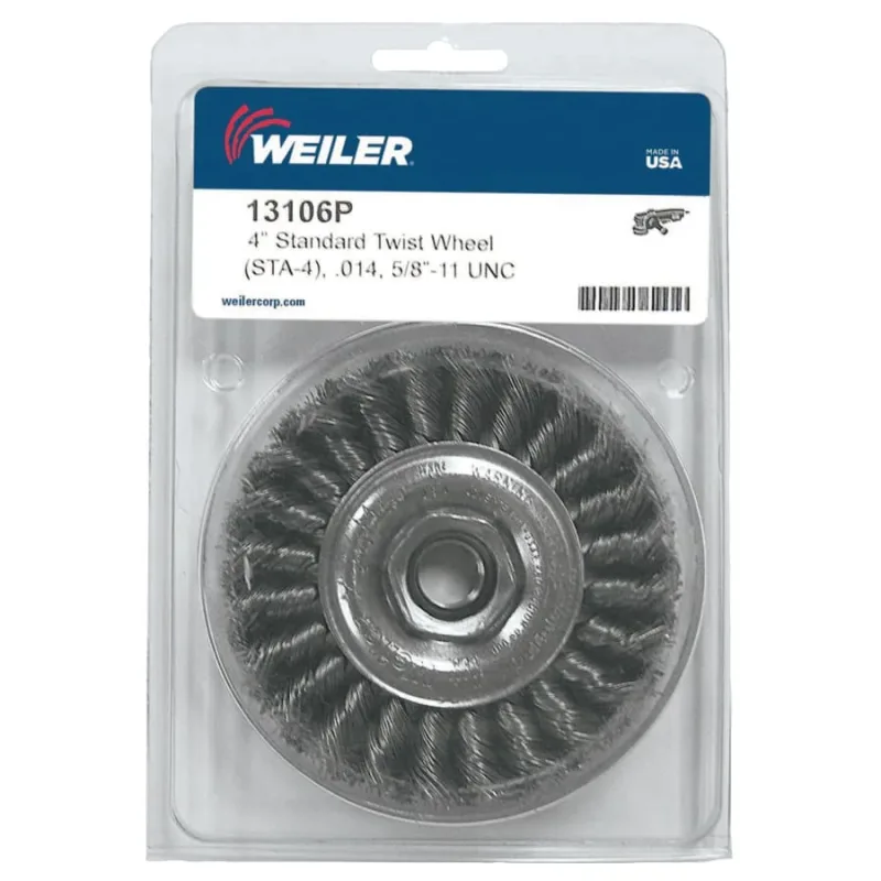 Standard Twist Knot Wheel, 4 in D x 1/2 W, .014 Wire, 5/8-11 UNC Nut, Retail Pk