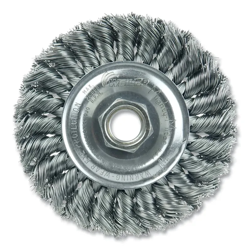 4 in Standard Twist Knot Wire Wheel, 0.020 in Steel Fill, 5/8 in-11 UNC Nut, Vending Ready