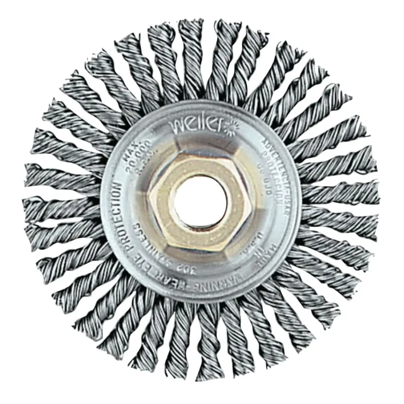 Roughneck® Stringer Bead Twist Knot Wire Wheel, 4 in dia x 3/16 in W Face, 0.020 in Stainless Steel Wire, 20000 RPM