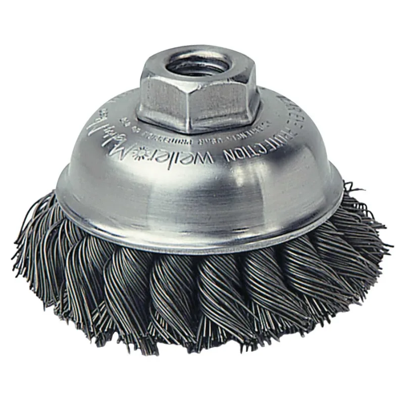 Single Row Heavy-Duty Knot Cup Brush, 3-1/2 in dia, 5/8-11 UNC, 0.02 Steel Wire
