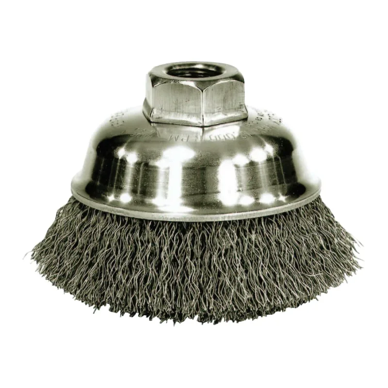 Crimped Wire Cup Brush, 3-1/2 in Dia., M14 x 2 Arbor, Steel Wire