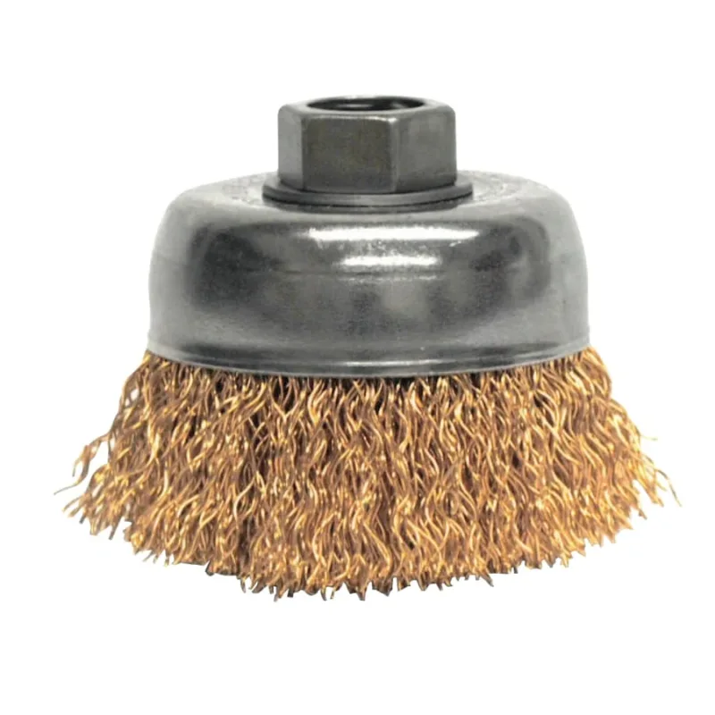 Crimped Wire Cup Brush, 3 in Dia., 5/8-11 UNC Arbor, Bronze Wire