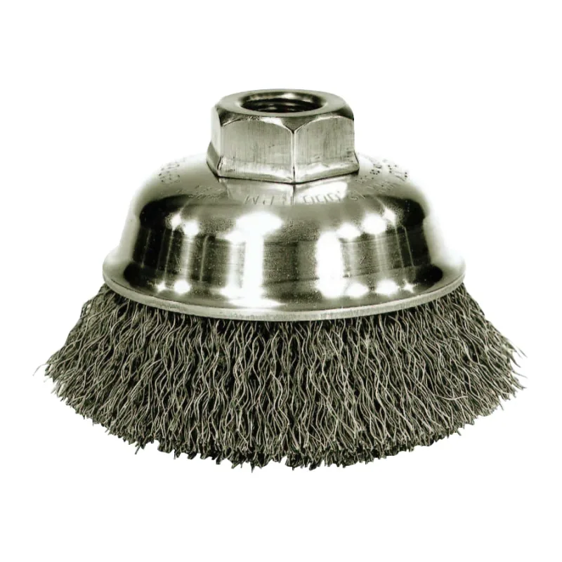 Crimped Wire Cup Brush, 3 in Dia., M10 x 1.25 Arbor, .014 in Steel Wire