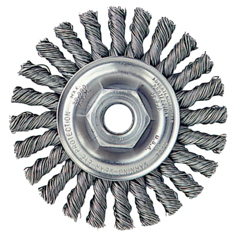 Cable Twist Knot Wire Wheel, 4 in dia x 1/4 in W, 0.020 in Steel Wire, 20000 RPM