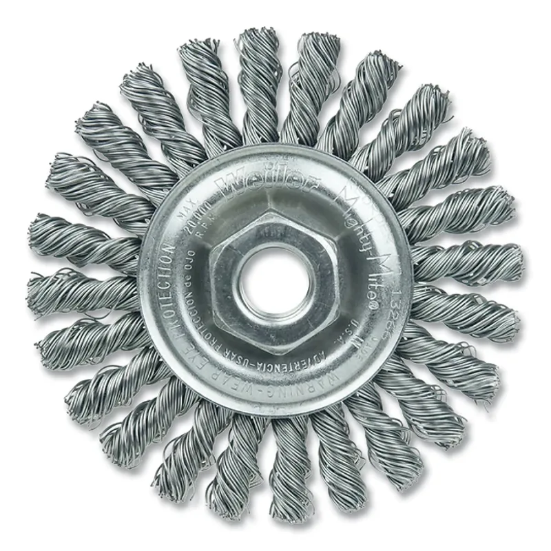 4 in Cable Twist Knot Wire Wheel, 0.020 in Steel Fill, 5/8 in-11 UNC Nut, Vending Ready