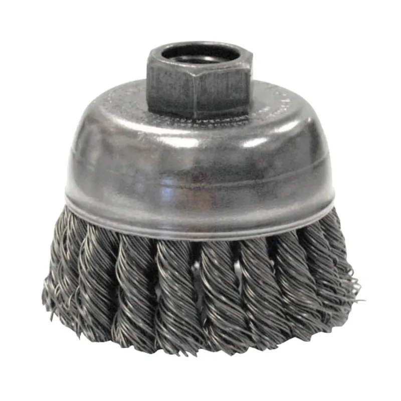 Single Row Heavy-Duty Knot Wire Cup Brush, 2 3/4 in Dia., M10 x 1.25, .02 Steel