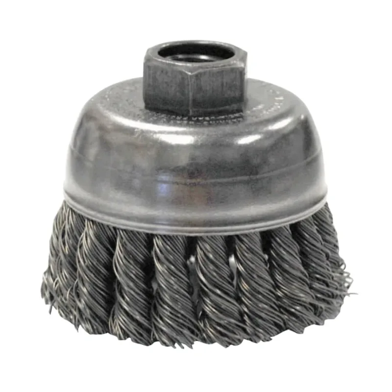 Single Row Heavy-Duty Knot Wire Cup Brush, 2 3/4 in Dia., M14 x 2, .02 Steel