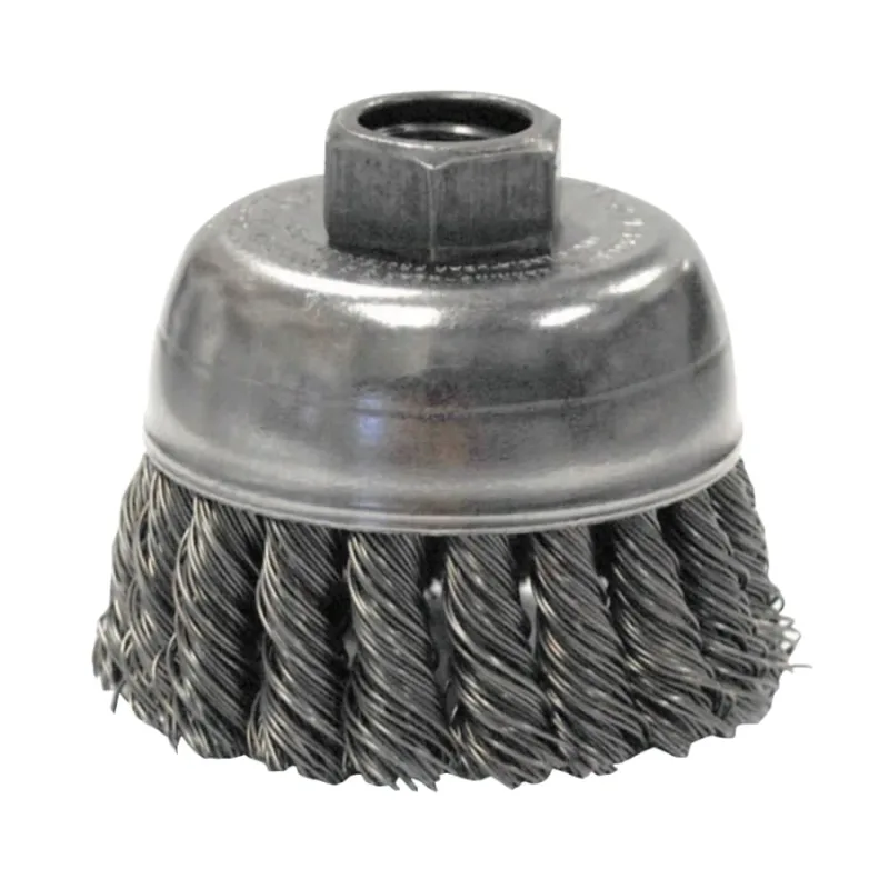 Single Row Heavy-Duty Knot Wire Cup Brush, 2 3/4 in Dia., 3/8-24 UNF, .02 Steel