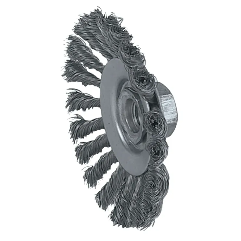 Knot Wire Bevel Wheel, 4 1/2 in D x 3/8 W, .014 in Stainless Steel, 12,500 rpm