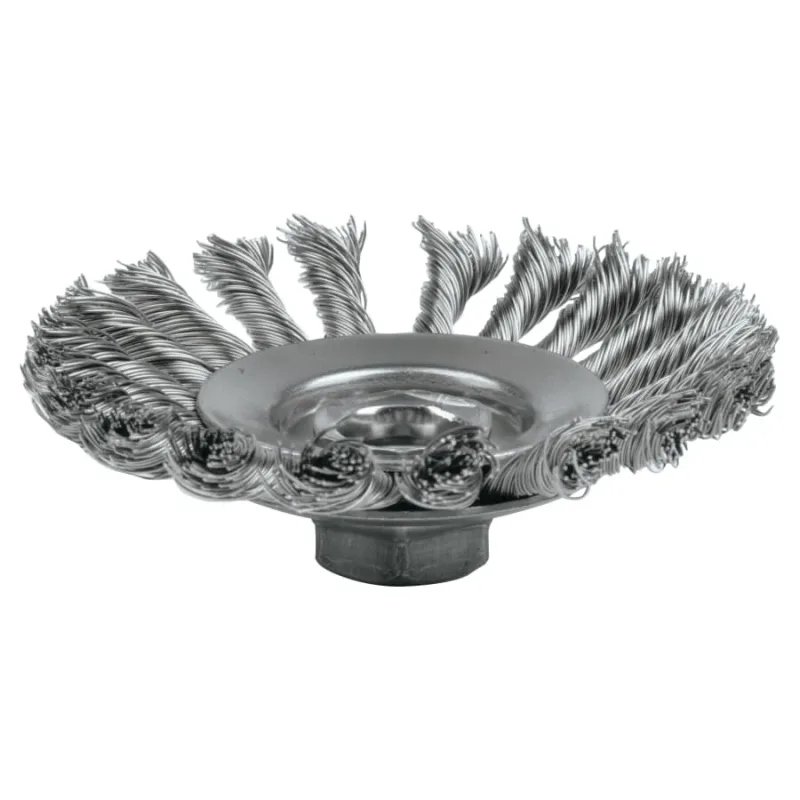 Knot Wire Bevel Wheel, 4 1/2 in D x 3/8 in W, .02 in Stainless Steel, 12,500 rpm