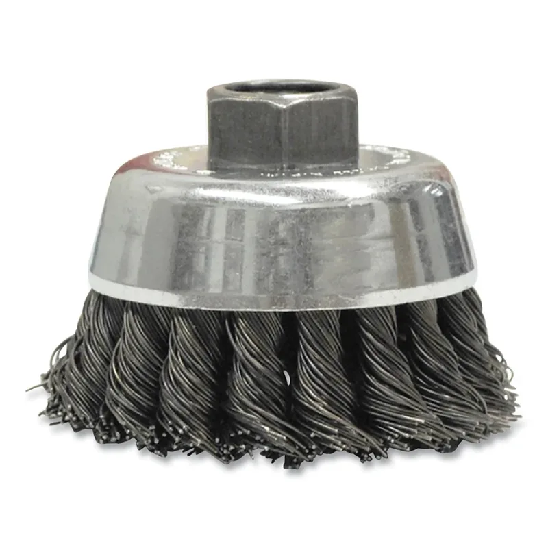 Single Row Heavy-Duty Knot Wire Cup Brush, 2-3/4 in dia, 5/8 in -11 arbor, 0.014 in wire