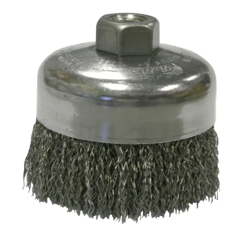 Crimped Wire Cup Brush, 4 in Dia., 5/8-11 UNC Arbor, .0118 in Steel Wire