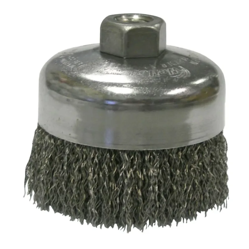 Crimped Wire Cup Brush, 4 in dia, 5/8-11 UNC Arbor, 0.014 in Steel Wire