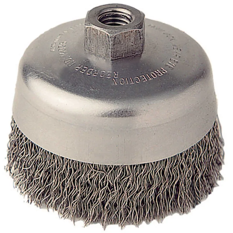 Crimped Wire Cup Brush, 4 in Dia., 5/8 in-11 Arbor, 0.02 in Steel Wire