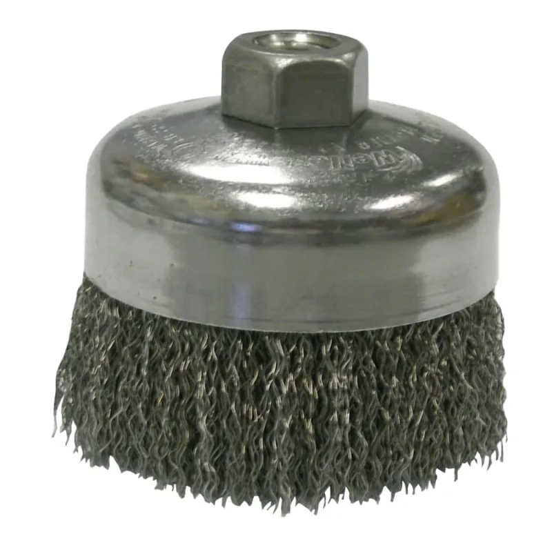 Crimped Wire Cup Brush, 4 in Dia., 5/8-11 UNC Arbor, Stainless Steel Wire