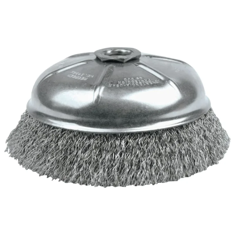 Crimped Wire Cup Brush, 6 in dia, 5/8-11 UNC Arbor, 0.02 in Stainless Steel Wire