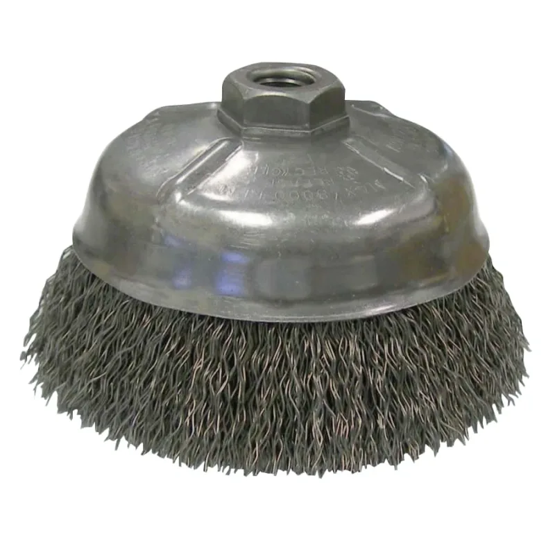 Crimped Wire Cup Brush, 5 in Dia., 5/8-11 UNC Arbor, .014 Steel Wire
