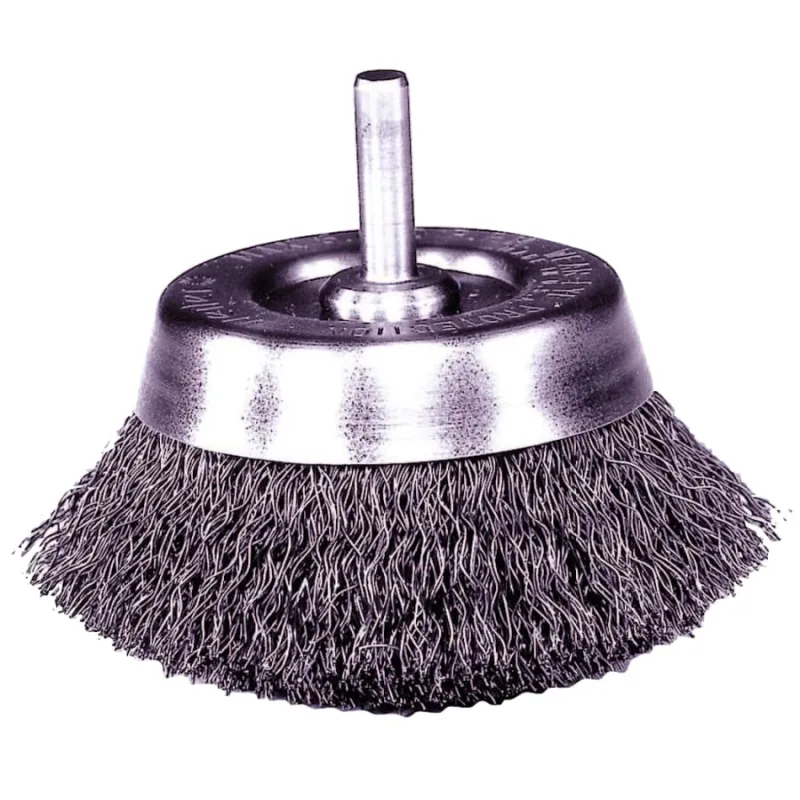 Stem-Mounted Crimped Wire Cup Brush, 1-3/4 in dia, 0.0118 in Steel Wire