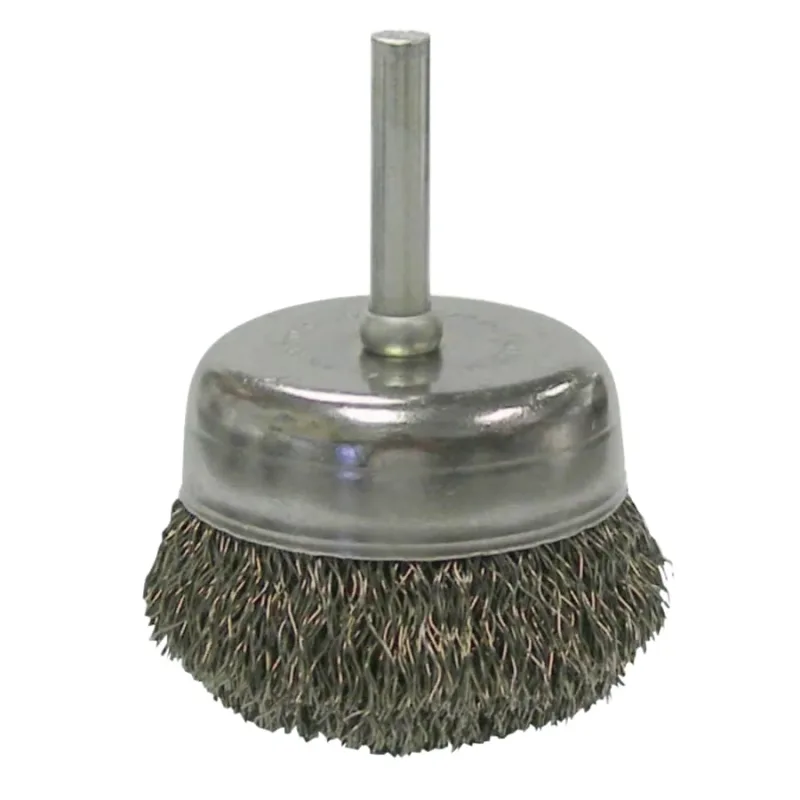 Stem-Mounted Crimped Wire Cup Brush, 2 in dia, 0.0118 in Steel Wire