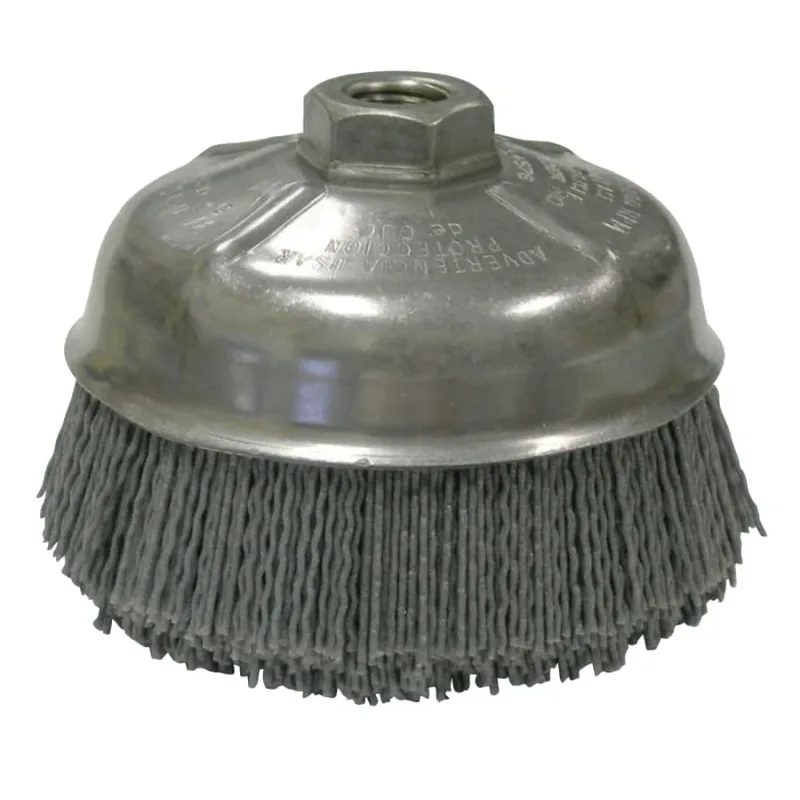 5 in Nylox Cup Brush, 0.040/120SC Crimped Fill, 5/8 in-11 UNC Nut