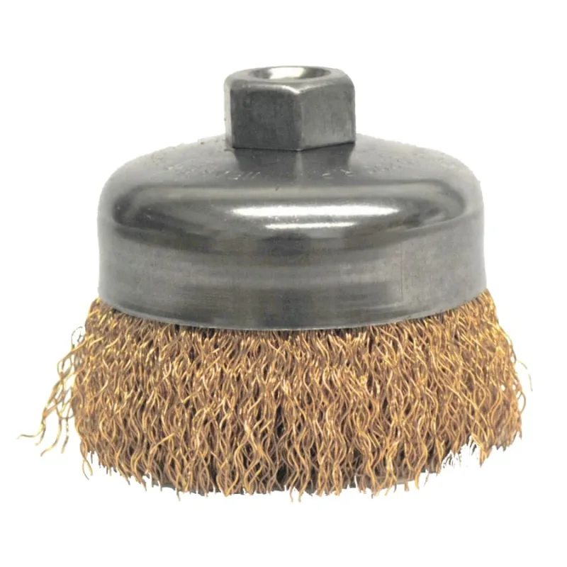 Crimped Wire Cup Brush, 4 in Dia., 5/8-11 UNC Arbor, Bronze Wire