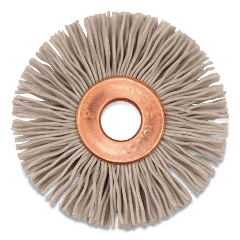 1-3/8 in Small diameter Nylox Wheel Brush, 0.018/500AO Crimped Fill, 1/4 in Arbor Hole