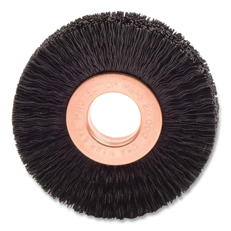 Nylon Wheel Brush, 2 in dia, 0.010 Bristle dia, 1/2 in Arbor, 20000 rpm