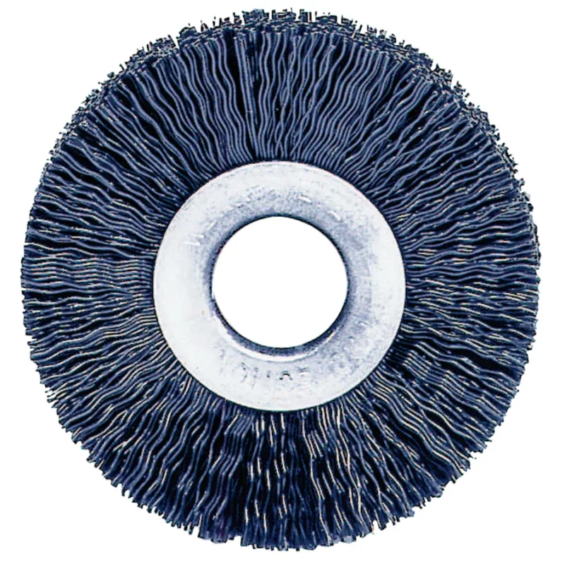 Nylon Wheel Brush, 2 in dia, 0.014 Bristle dia, 1/2 in Arbor, 20000 rpm