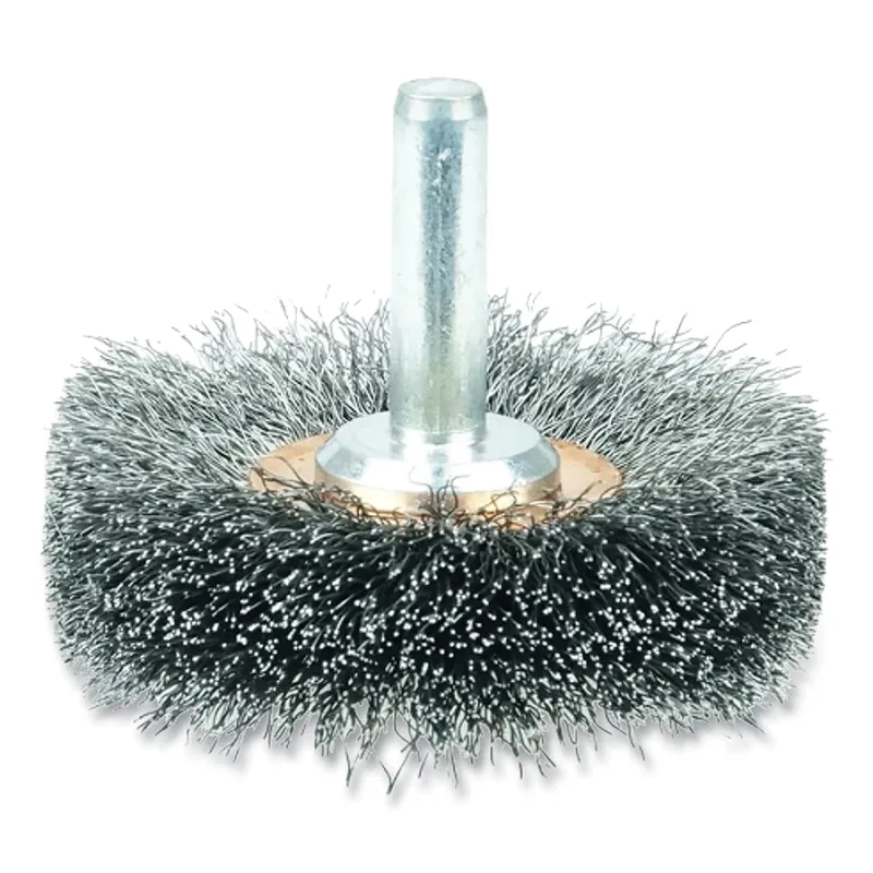Stem-Mounted Narrow Conflex Brush, 2 1/2 in D x 3/8 W, .006 in Steel, 20,000 rpm