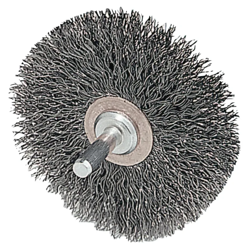 Stem-Mounted Narrow Conflex Brush, 3 in dia x 1/2 in W Face, 0.014 in Stainless Steel Wire, 20000 RPM, 1/4 in Stem