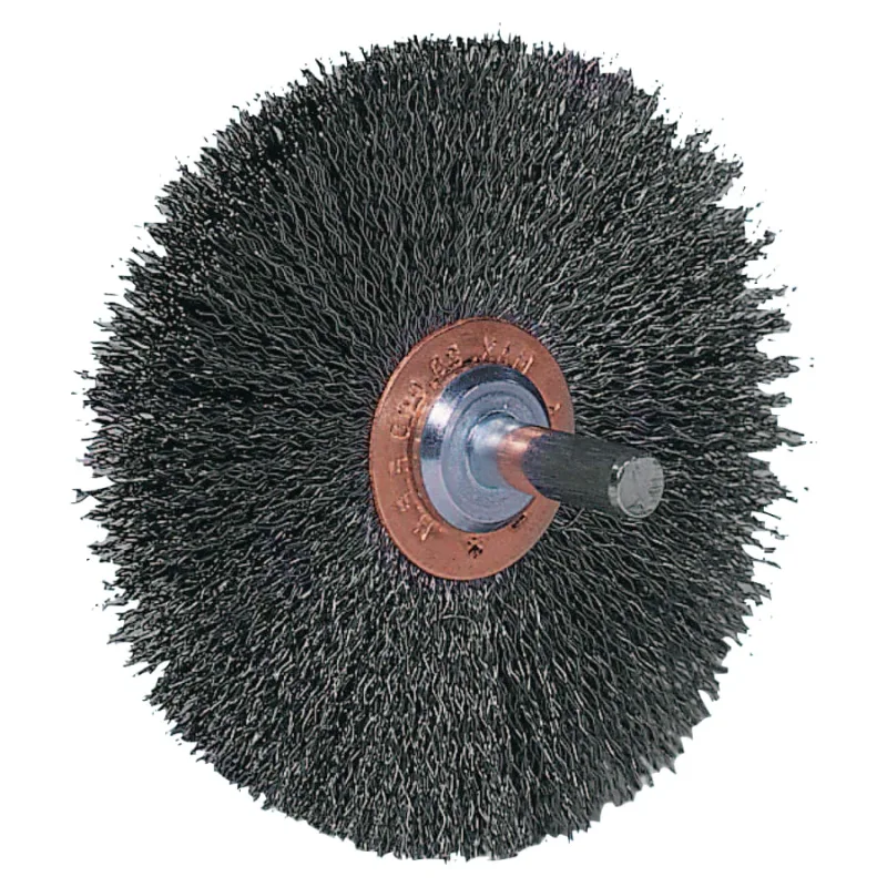 Stem-Mounted Wide Conflex Brush, 3 in dia x 1 in W Face, 0.008 in Stainless Steel Wire, 20000 RPM