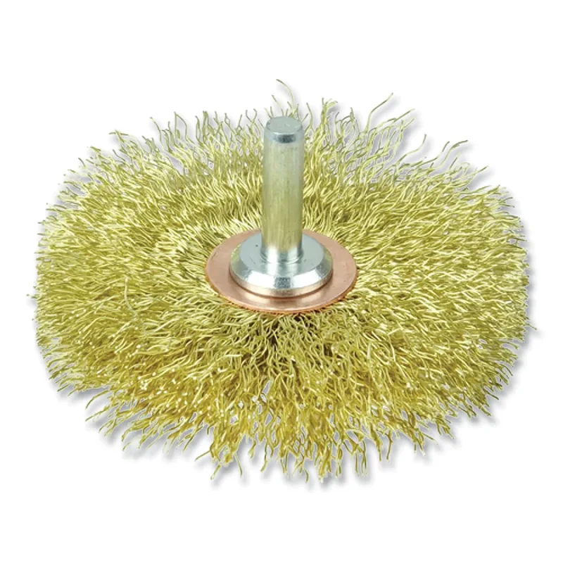 3 in Stem-Mounted Crimped Wire Wheel, 0.0118 in Brass Fill, 1/4 in Stem, Vending Ready
