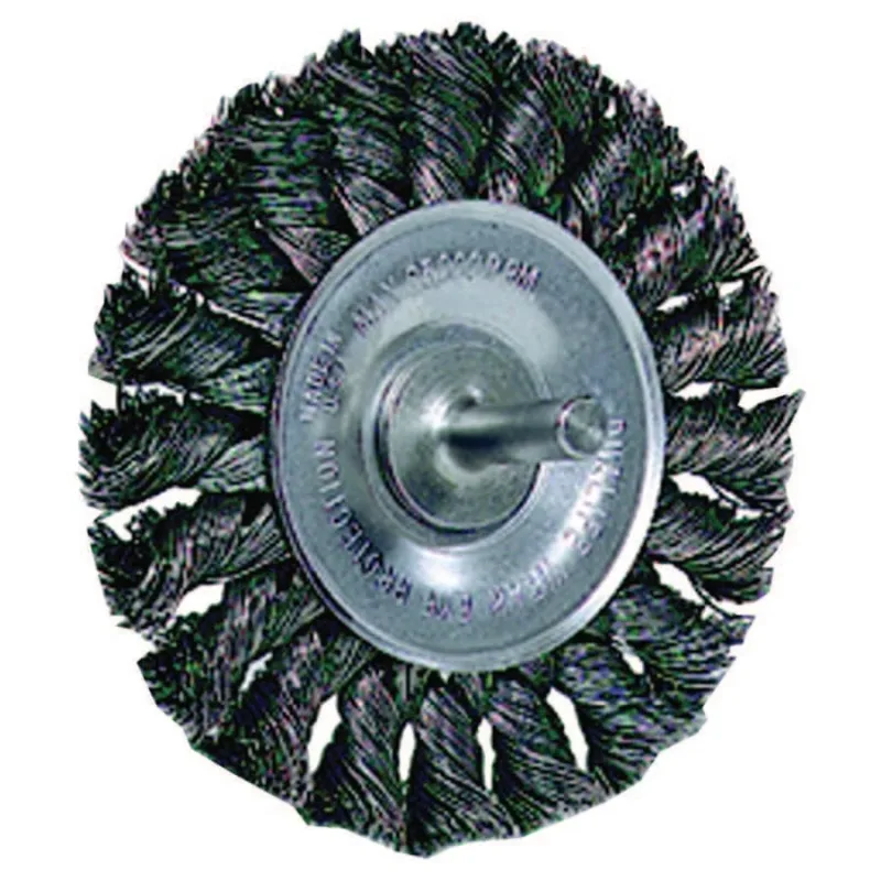 Standard Twist Knot Wire Wheel, 3-1/4 in dia x 3/8 in W Face, 0.014 in Steel Wire, 25000 RPM, 1/4 in Stem