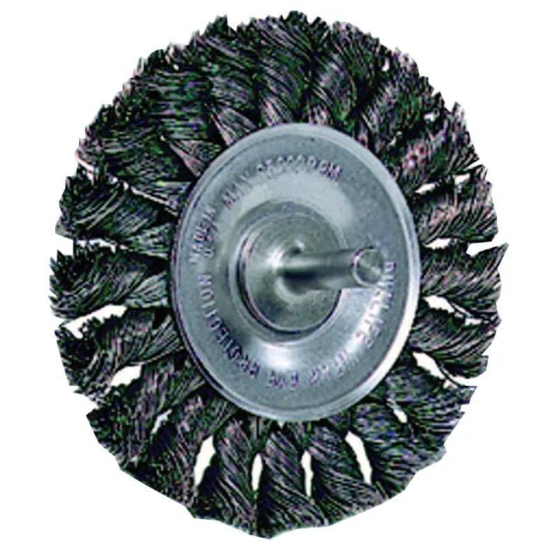 Standard Twist Knot Wire Wheel, 4 in dia x 1/2 in W Face, 0.014 in Steel Wire, 20000 RPM, 1/4 in Stem