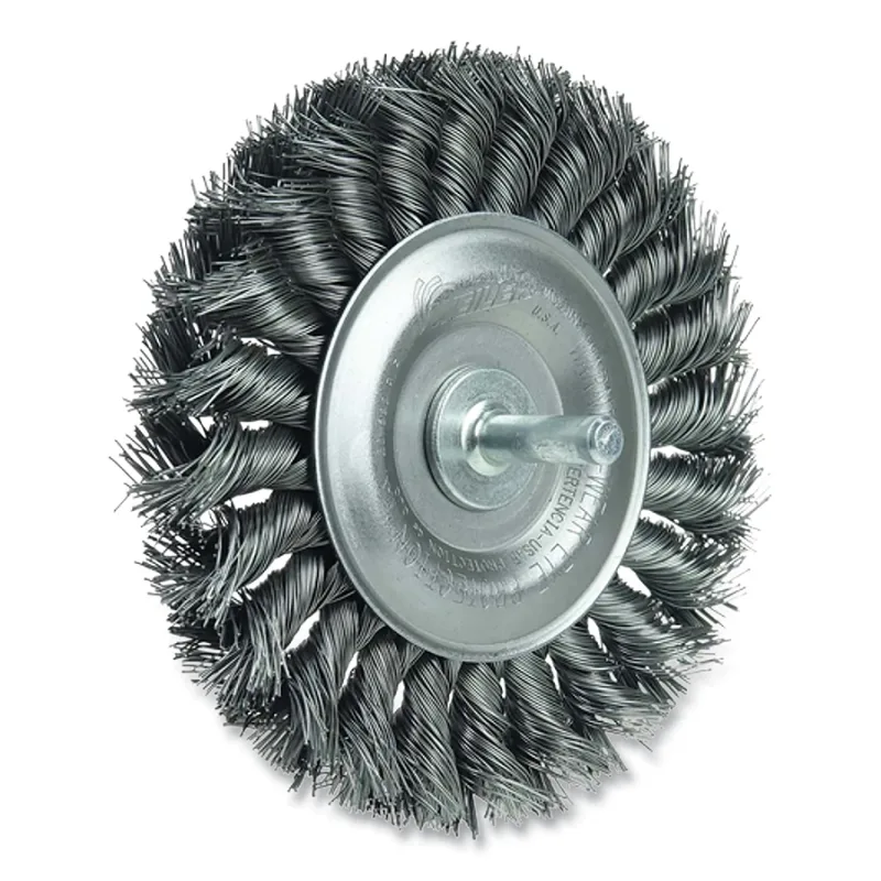 4 in Stem-Mounted Knot Wire Wheel, 0.014 in Steel Fill, 1/4 in Stem, Vending Ready
