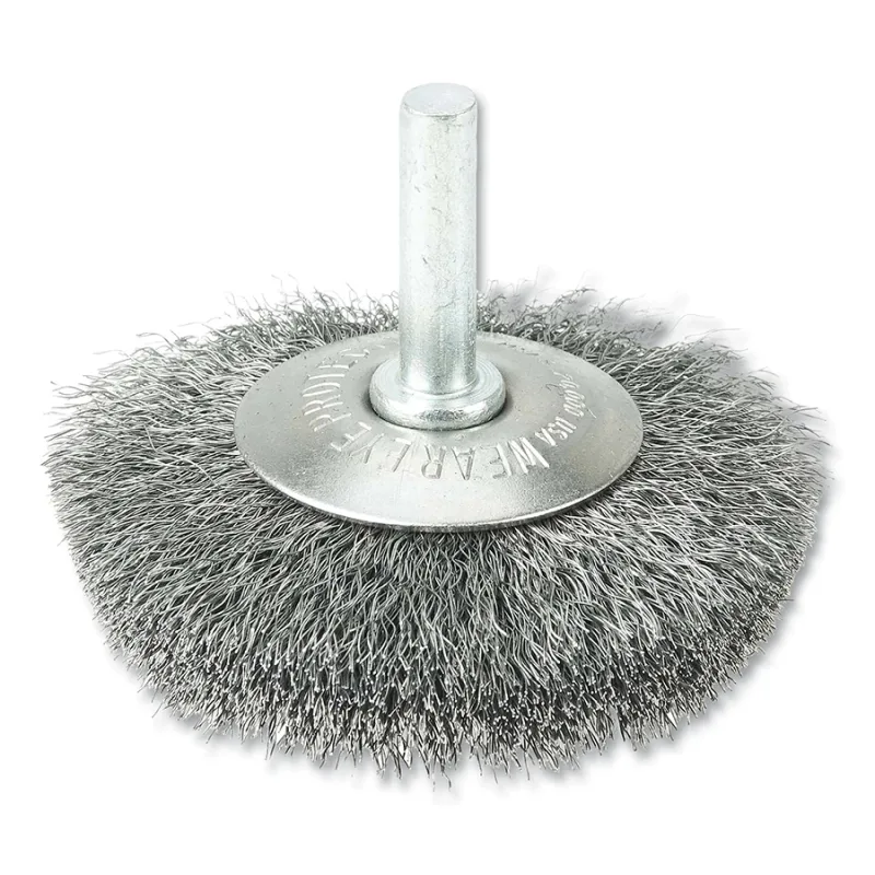 Concave Crimped Wire Wheel, 0.006 in Steel Fill, 1/4 in Stem, 2.5 in