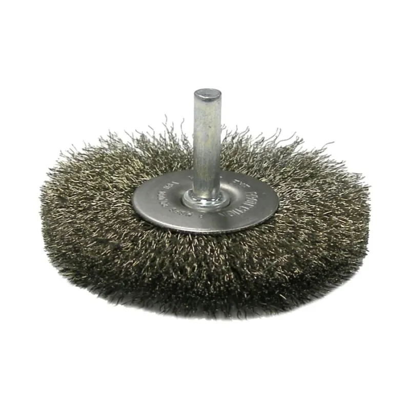 Stem-Mounted Crimped Wire Wheel, 4 in dia, 9/16 in W, 0.0080 in Bristle dia, Steel, 20000 RPM