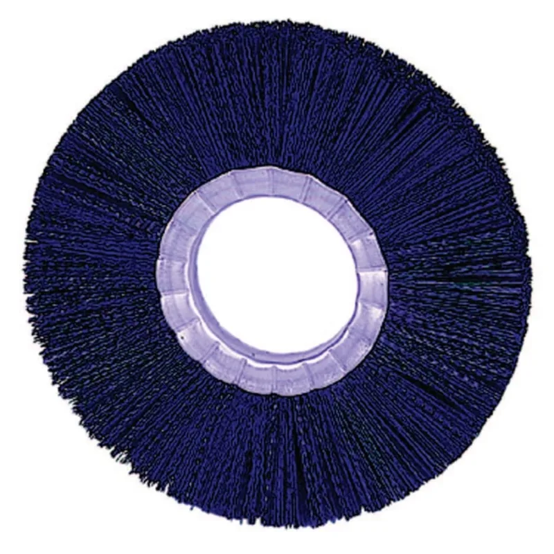 Nylon Wheel Brush, 6 in dia, 0.018 Bristle, 2 in Arbor, 6000 rpm