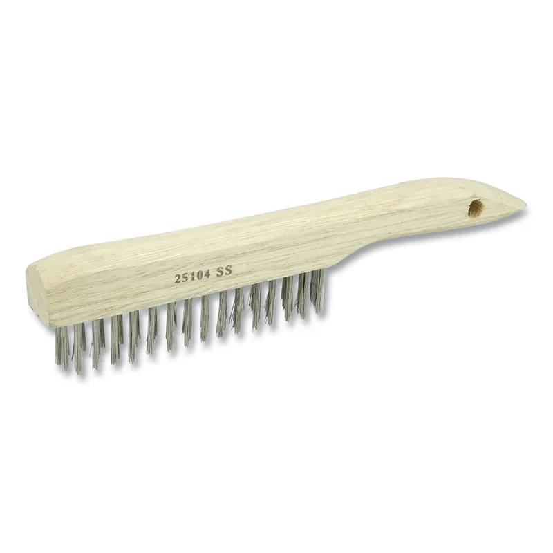 Vortec Pro® Scratch Brush, 10 in L 4 X16 Rows, Stainless Steel, Hardwood Curved Handle