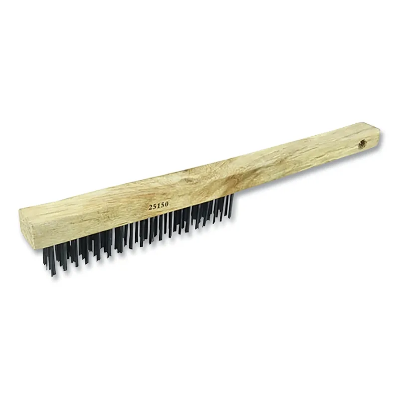Curved Handle Scratch Brush, 13-1/2 in, 3 x 19, Steel Bristle, Curved Wood Handle