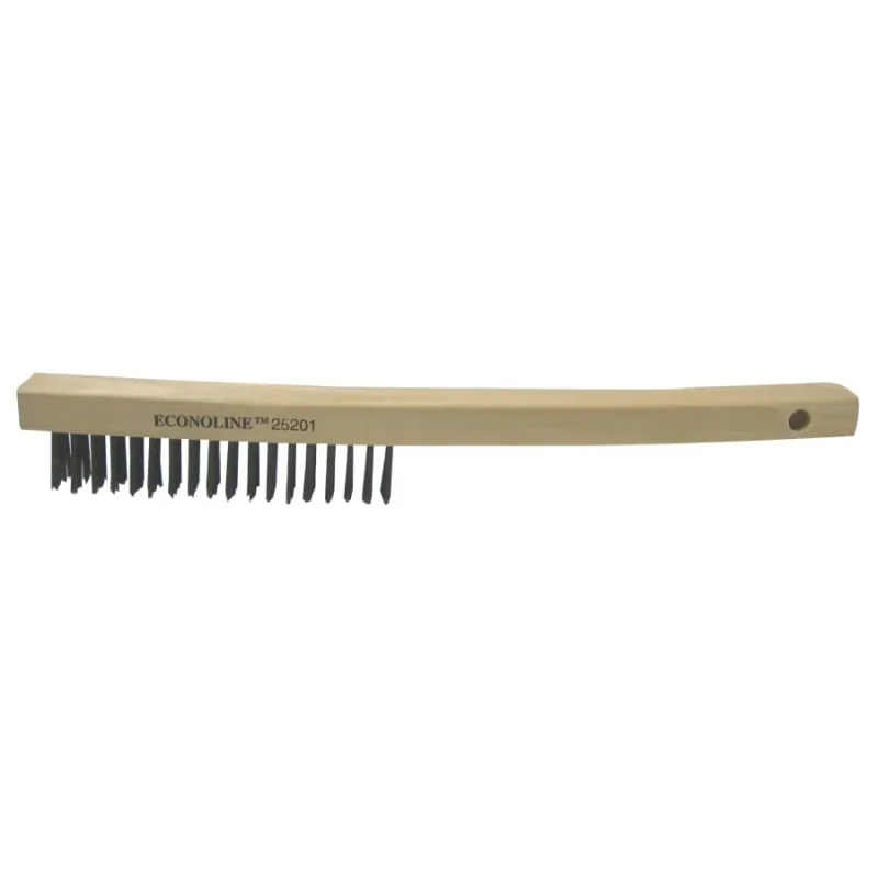Economy Scratch Brushes, 14 in, 4 X 18 Rows, Steel Wire, Curved Hardwood Handle