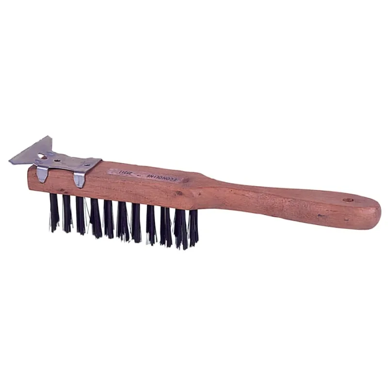 Heavy-Duty Scratch Brush/Scraper 11-1/2 in, 4X11 Rows, Steel Wire Bristle, Straight Wood