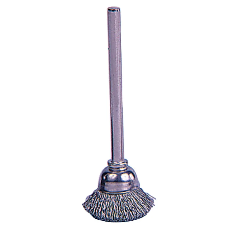 Miniature Stem-Mounted Cup Brush, 5/8 in Dia., .003 in Steel Wire