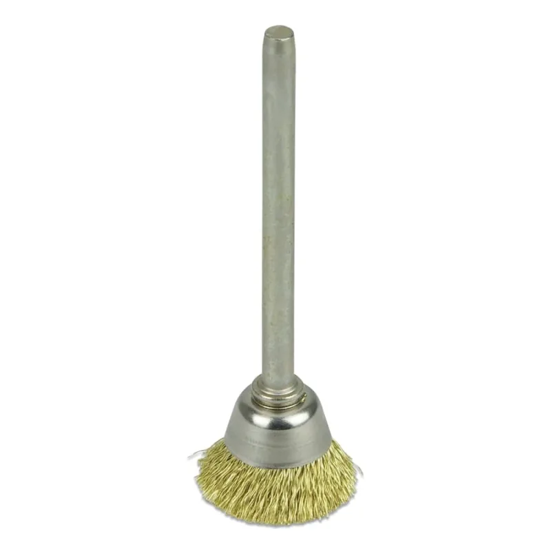 5/8 in Miniature Wire Cup Brush, 0.003 in Brass Fill, 1/8 in Stem