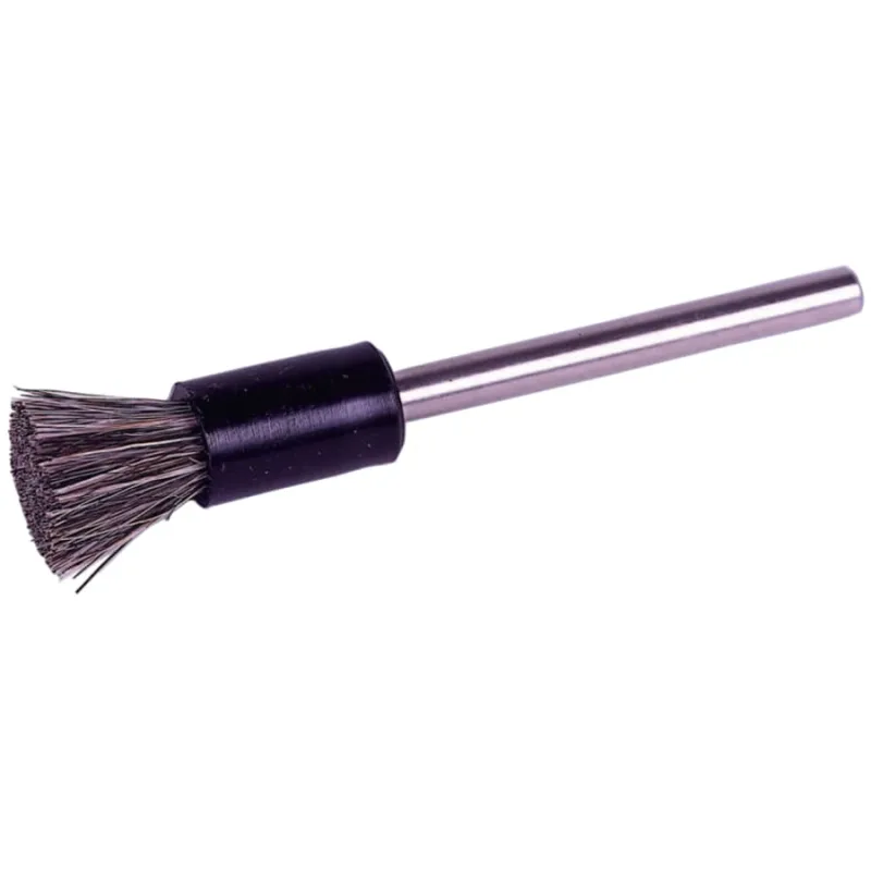 Miniature Stiff Hair End Brush, Horsehair, 3/16 in Brush dia, 1-1/4 in Stem L, 37000 rpm
