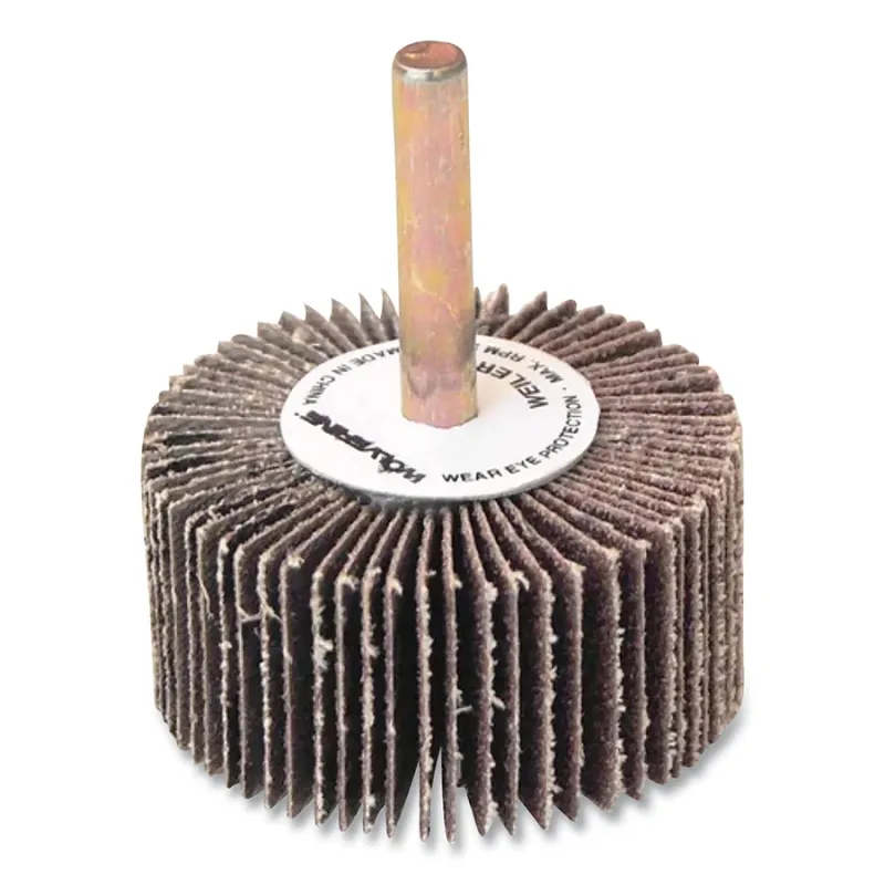 Wolverine® Mounted Flap Wheel, Unthreaded, 1/4 in dia Stem x 1 in dia x 1 in W, 80 Grit, 30000 RPM